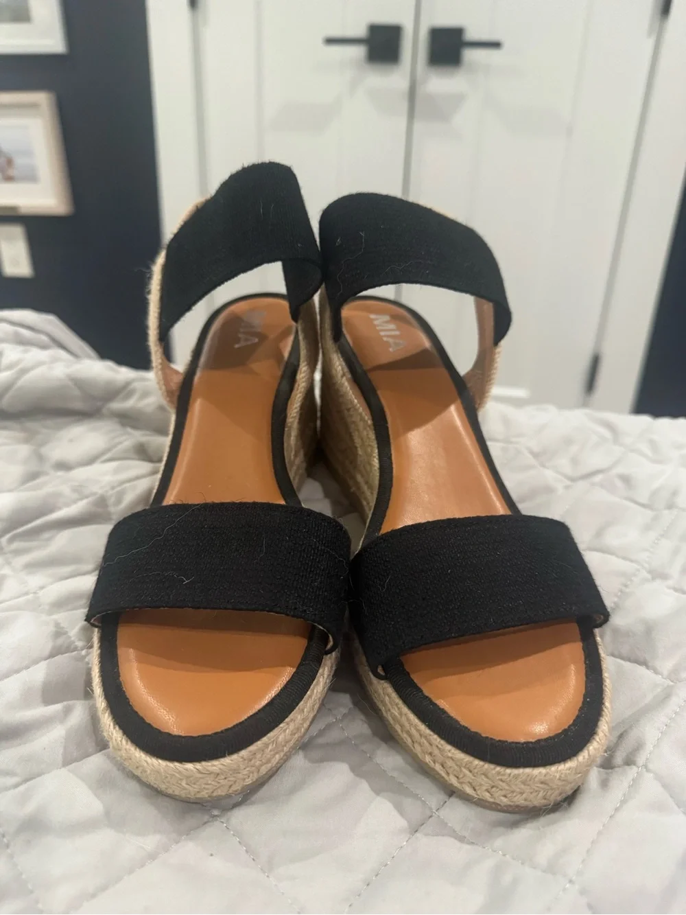 MIA Black Espadrille Wedge Sandals with Tan Insole